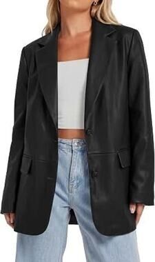 Blank NYC Vegan Leather Oversized Boyfriend Blazer Jacket Black Size Small